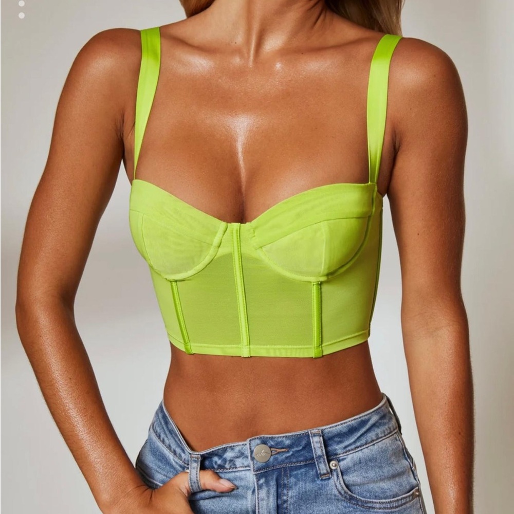 NWT oh Polly lime green mesh corset top size US 0